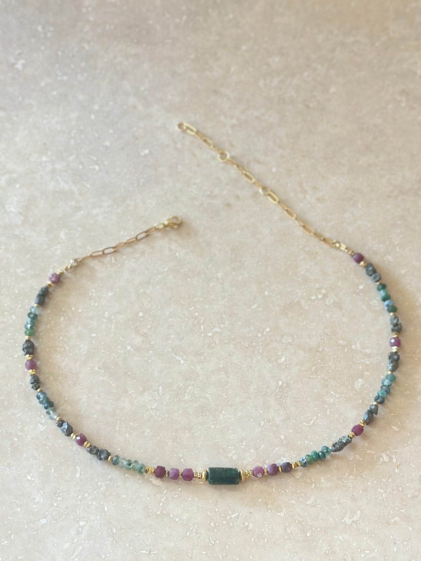 Collier Émeraude, Tourmaline, Pyrite, Agathe mousse — Harmonie & Élan vital