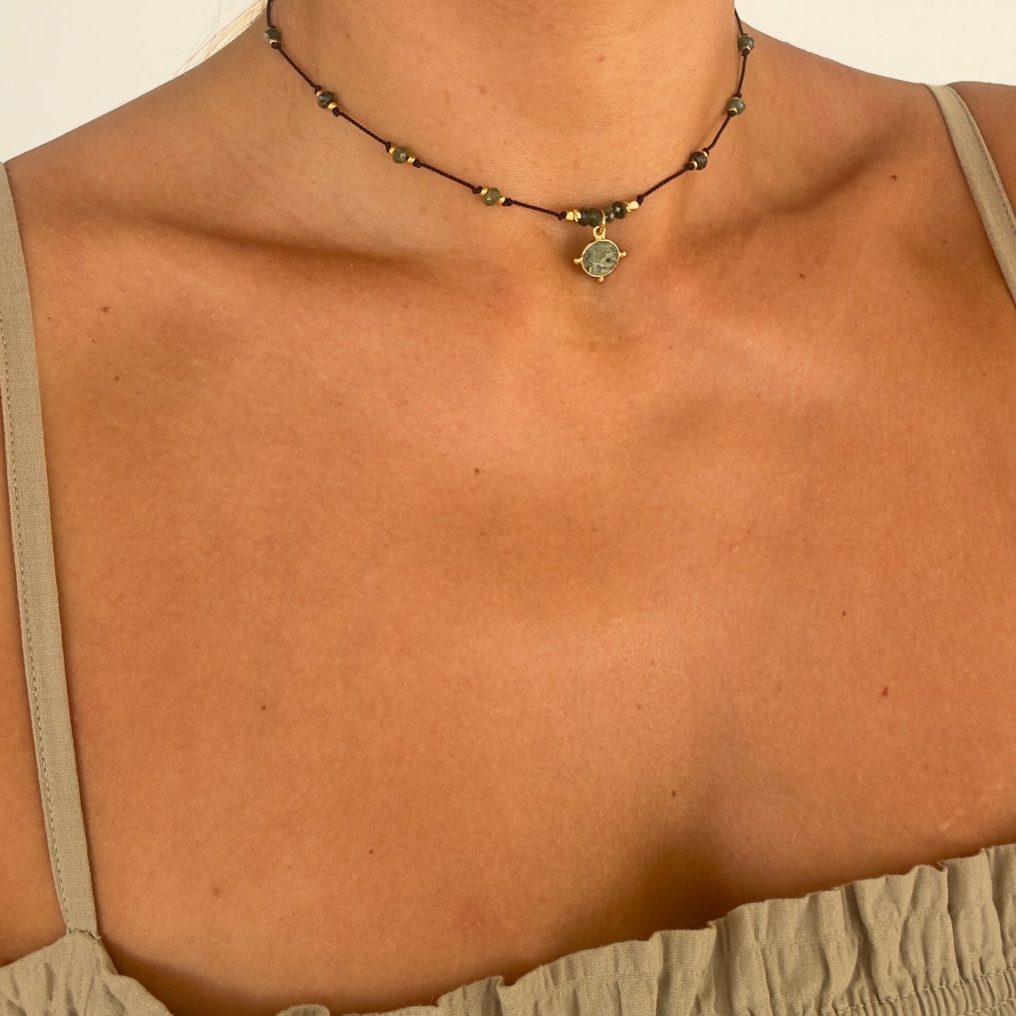 Collier de soie Agathe Mousse et Jaspe Vert