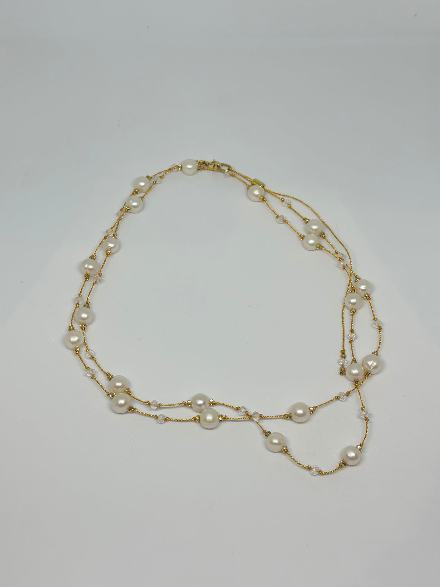 Collier “Cycle de lumière”, 21 perles de culture, doré, à porter en double ou en sautoir
