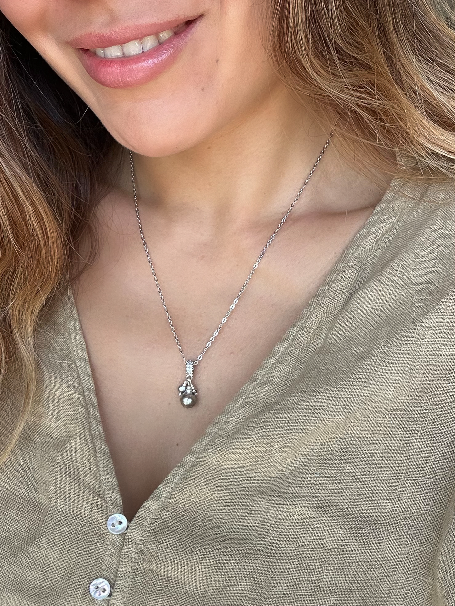 Collier perles de Tahiti sur Acier Inox