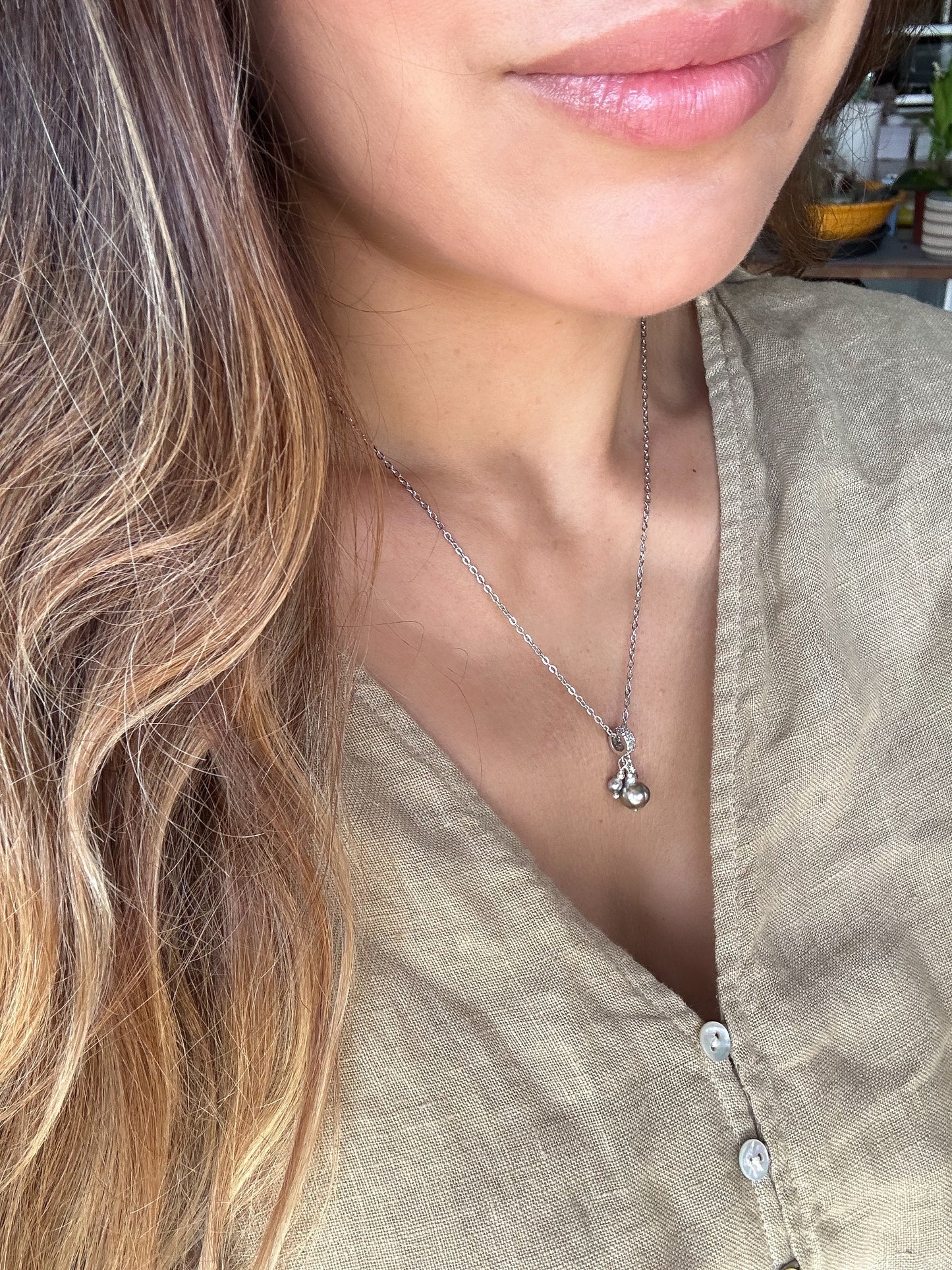 Collier perles de Tahiti sur Acier Inox