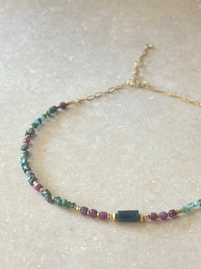 Collier Émeraude, Tourmaline, Pyrite, Agathe mousse — Harmonie & Élan vital
