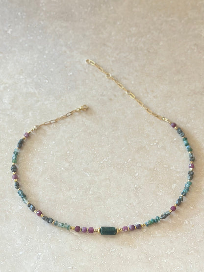 Collier Émeraude, Tourmaline, Pyrite, Agathe mousse — Harmonie & Élan vital