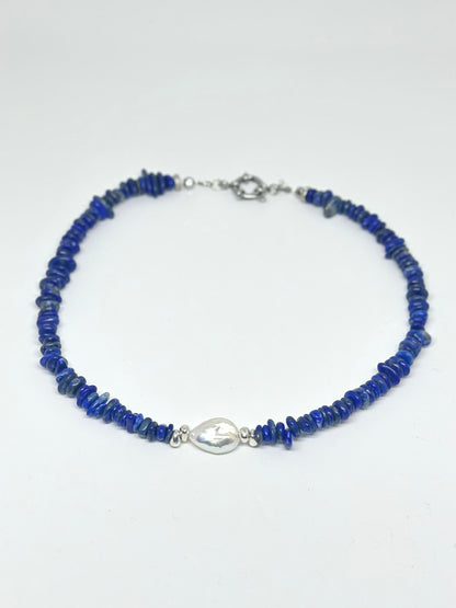 Collier Lapis Lazuli & perle d’eau douce — Vision, Vérité, Sagesse intérieure