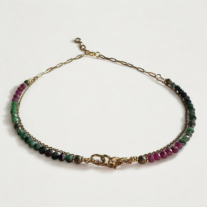 Collier Rubis, Pyrite et Hématite