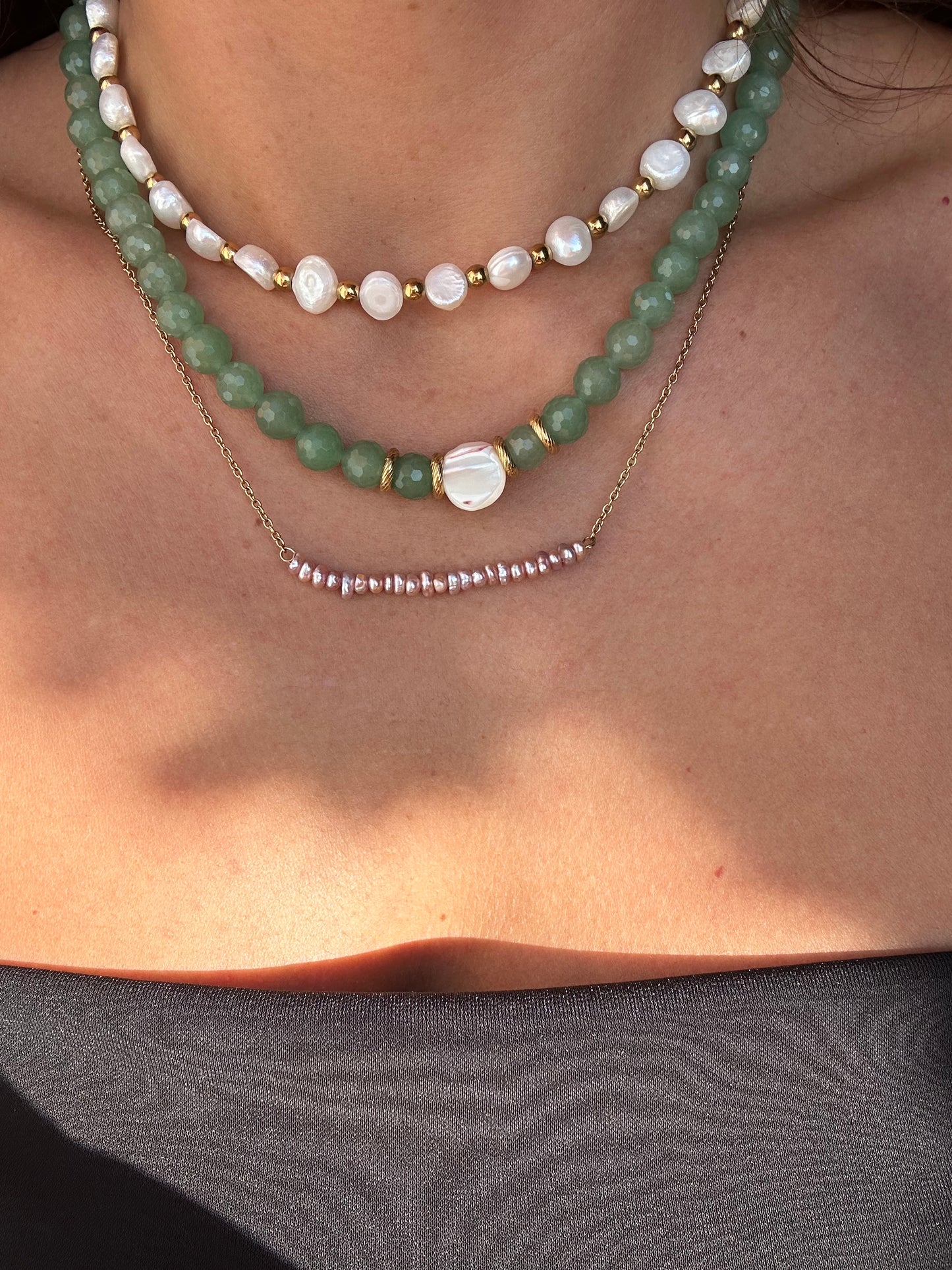 Collier Keishi rose sur Acier