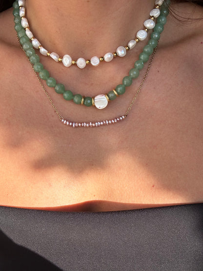 Collier Keishi rose sur Acier