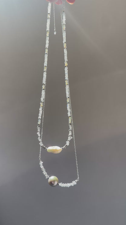 Collier diamant d’Herkimer & perle de Tahiti – Clarté cristalline et profondeur