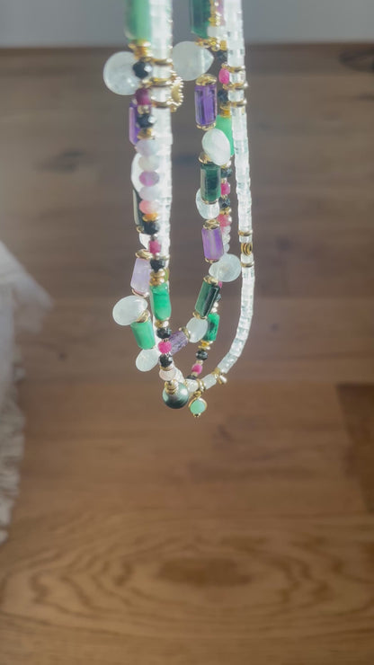 Collier “Clarté du cœur”
 Émeraude, Cristal et Améthyste